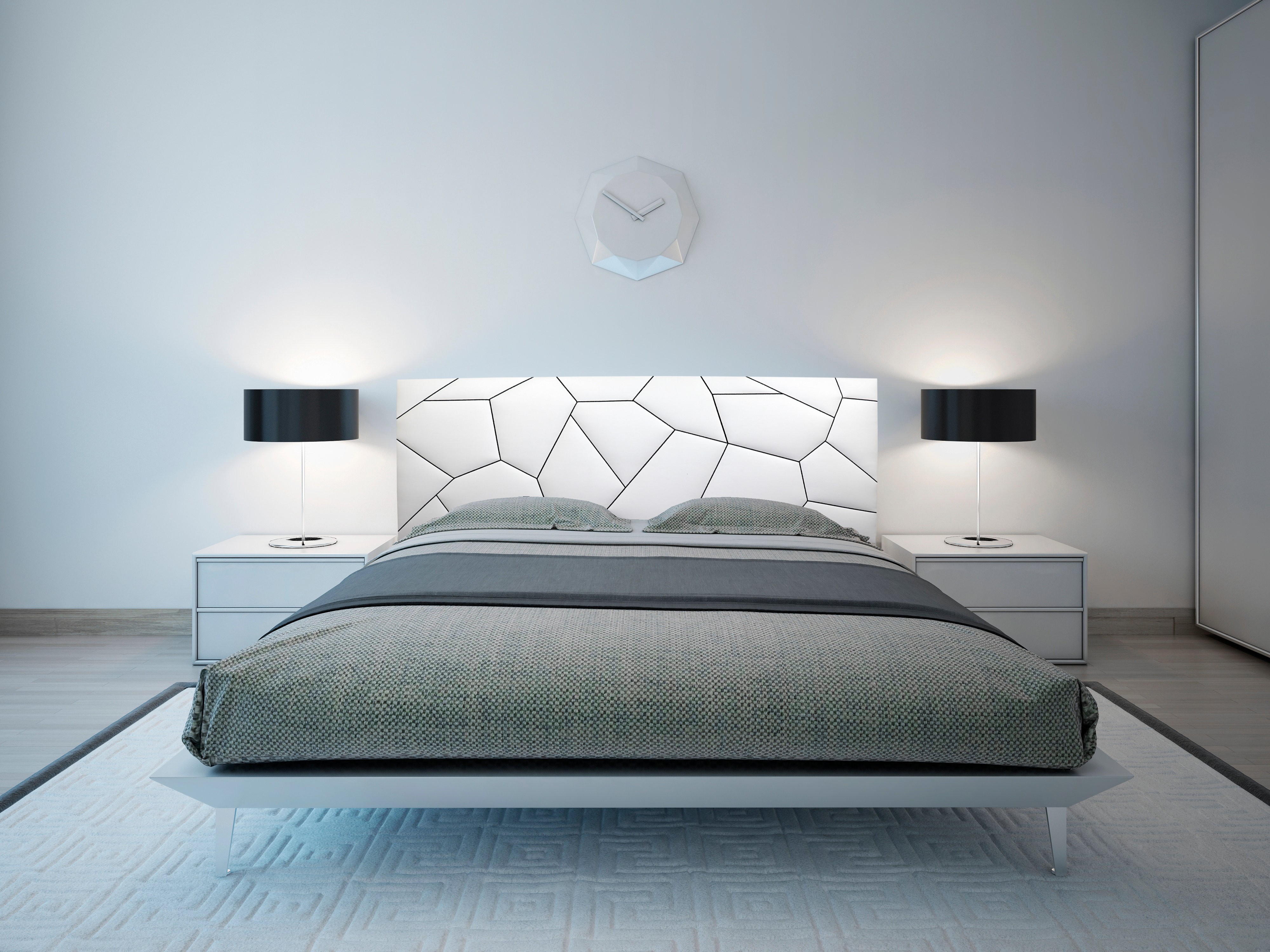Cabecero cama con motivo bordado geométrico CA125-BLANCO Y NEGRO